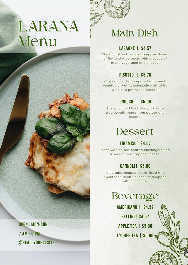 menu nha hang y